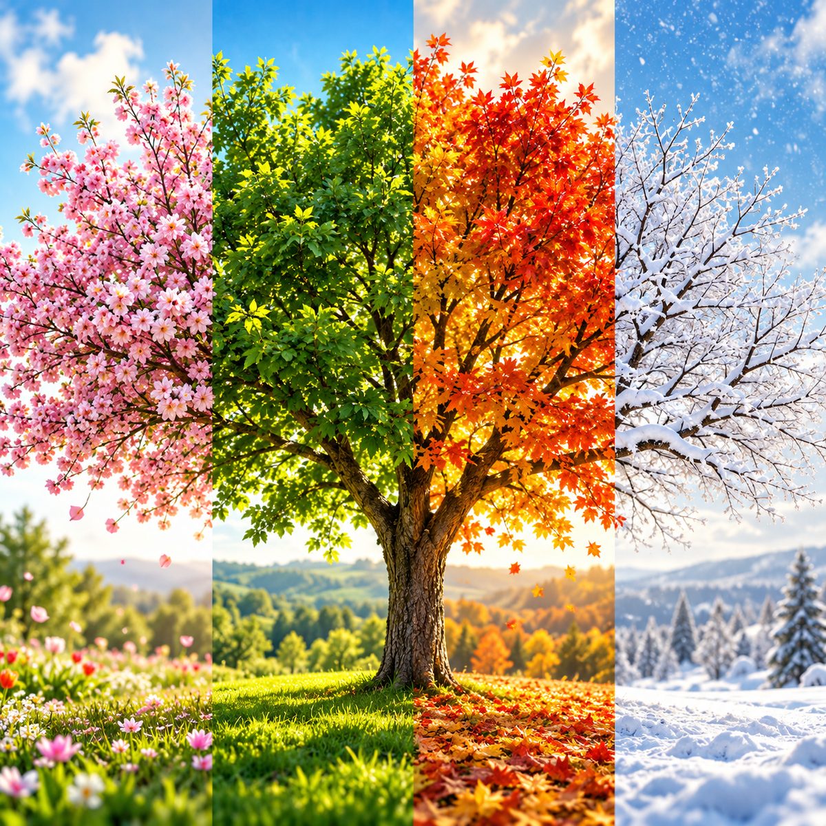 One tree in spring, summer, autumn and winter